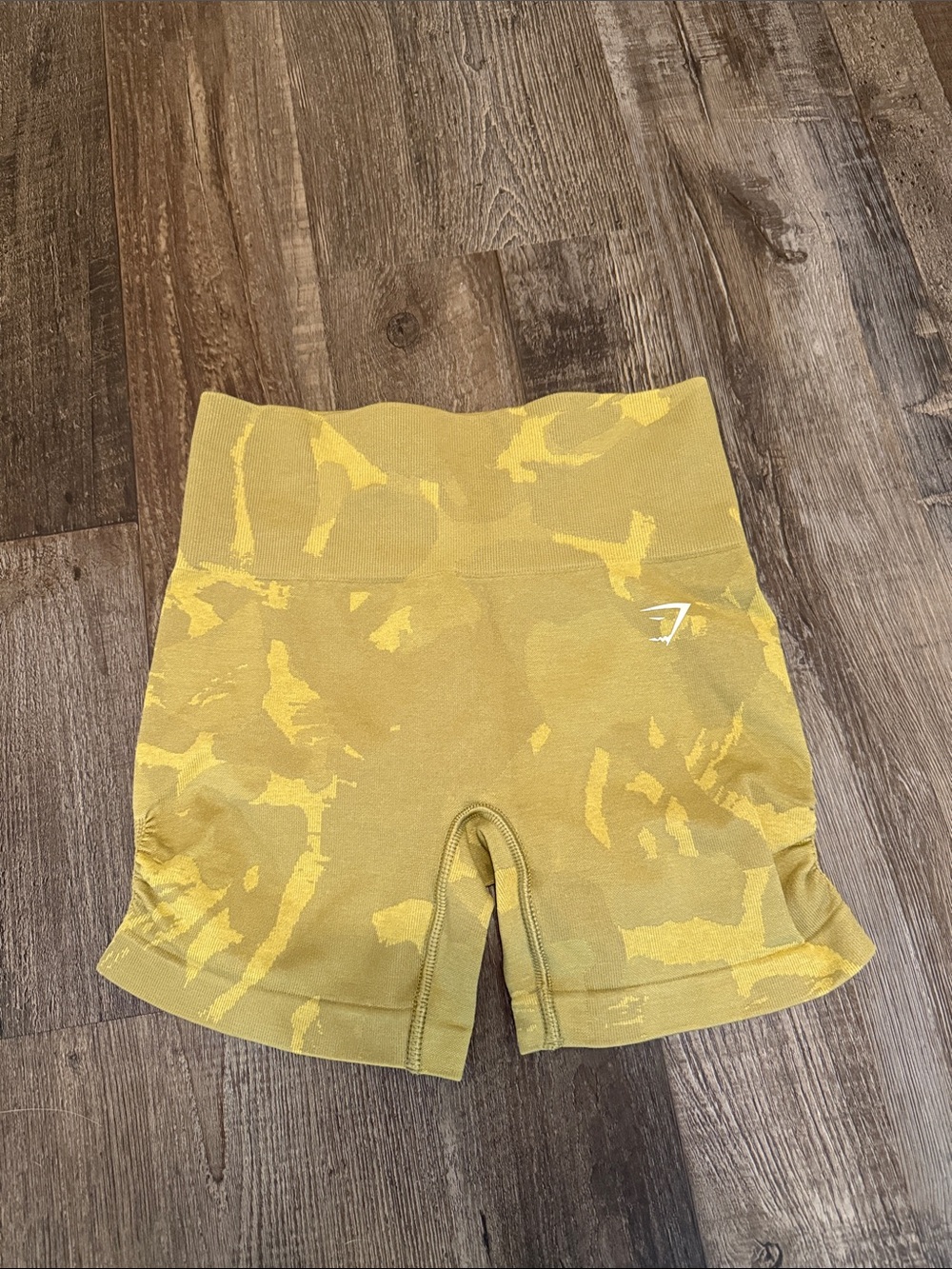 Gymshark Yellow Green Camo High-Waist Seamless Bike Shorts